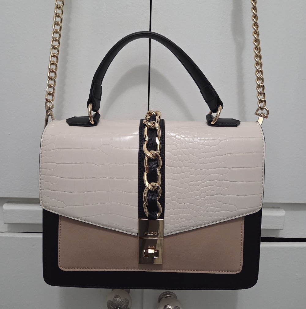 Aldo Black, Cream, and Tan Crossbody Bag